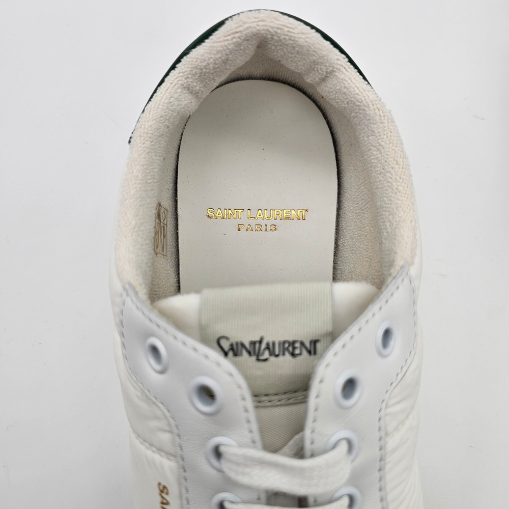 Saint Laurent Mens Aston Sneakers Leather Nylon Suede White Green 807831 Size 8 - Picture 4 of 9